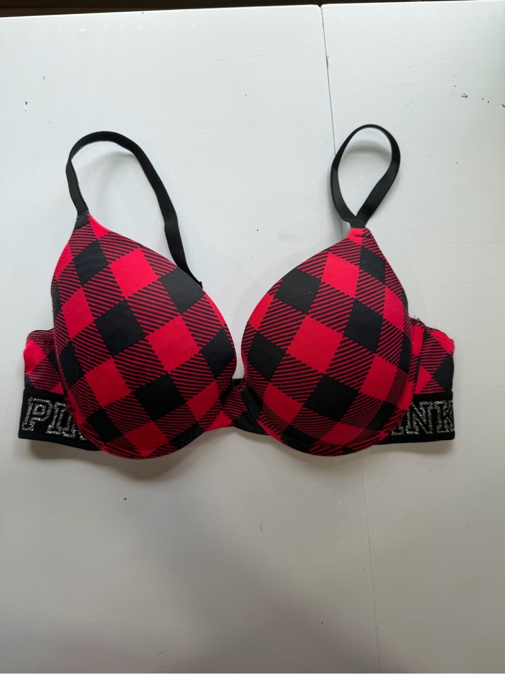 PINK Victoria's Secret Red & Black Plaid Push-Up Bra - PINK Victoria's Secret